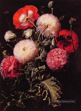 Nature morte aux coquelicots roses et blancs Johan Laurentz Jensen fleur Peinture à l'huile